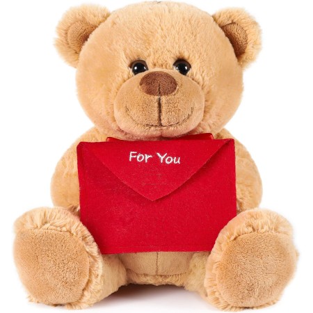 BRUBAKER Oso de Peluche con sobre Rojo - For You - 25 cm - Osito - Marrón Claro