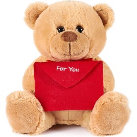 BRUBAKER Oso de Peluche con sobre Rojo - For You - 25 cm - Osito - Marrón Claro