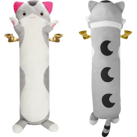 BELLE VOUS Almohada Peluche Gato Largo - 71 cm Adorable Almohada Gato - Peluche Animal Relleno Suave - Almohada Grande Juguete y