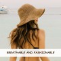 DHSBGWSX Sombrero de Sol para Mujer - Paja de Verano Plegable de Ala Ancha para Playa