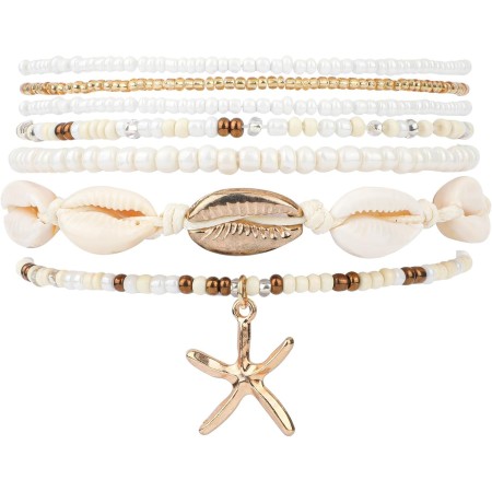 Mikovivi 7 piezas Pulseras de Verano para Mujeres, Pulseras de Surf Heishi Estrellas de Mar Conchas Boho Cuentas Pulseras de la
