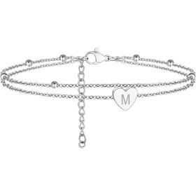 Aucuu Tobilleras para Mujer, Pulsera Tobillera de Dos Capas con Dije Corazón y Letras Iniciales, 22cm+5cm Tobillera Ajustable de