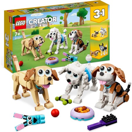 LEGO Creator 3 en 1 Perros Adorables, Figuras de Perritos de Juguete para Niños y Niñas de 7 Años o Más, Beagle, Caniche, Perro