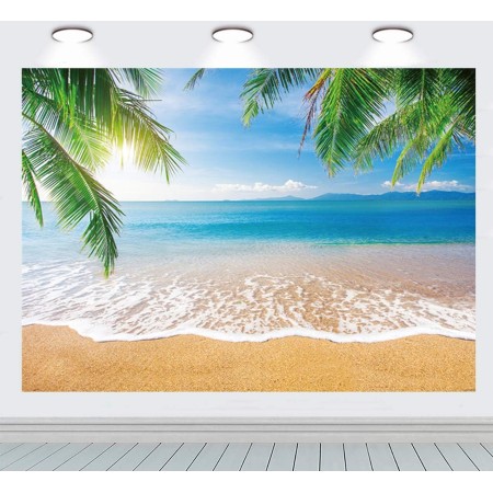 INRUI Fondo de fotografía de Playa Tropical Verano Palmeras Fondo Azul Mar Cielo Sol Luau Telón de Fondo temático (2,1x1,5 m)