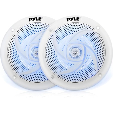 Pyle Altavoces Marinos de 5.25”, Estereo, Exterior, Resistentes al Agua e Intemperie, Luces LED, 180V, Un par