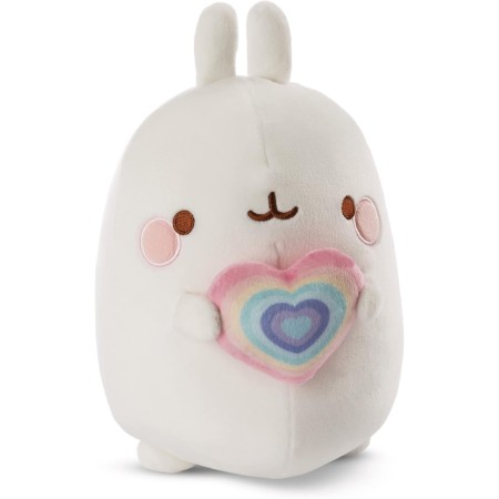 Tierno Juguete Molang con un Corazón de Arcoíris 12 cm I Adorable Estrella de Redes Sociales y TV para Abrazar, Jugar y Amar –