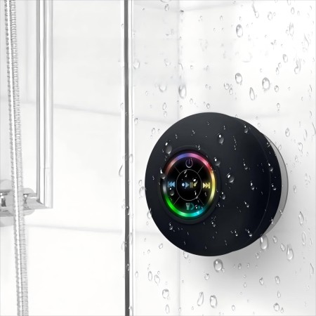 Altavoz Ducha Bluetooth Altavoz Baño con Ventosa Inalámbrico Portátil Mini Speaker Wireless Altavoces Compacto Trompeta Luz LED