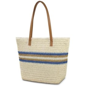Aucuu Bolsa de hombro de paja para mujer, bolsa de playa, bolso grande con cremallera, bolso de mano bohemio de verano para