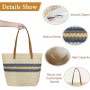 Aucuu Bolsa de hombro de paja para mujer, bolsa de playa, bolso grande con cremallera, bolso de mano bohemio de verano para