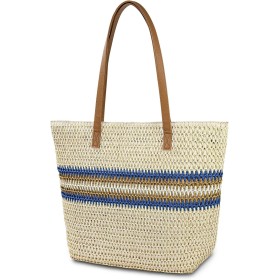 Aucuu Bolsa de hombro de paja para mujer, bolsa de playa, bolso grande con cremallera, bolso de mano bohemio de verano para