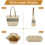 Aucuu Bolsa de hombro de paja para mujer, bolsa de playa, bolso grande con cremallera, bolso de mano bohemio de verano para