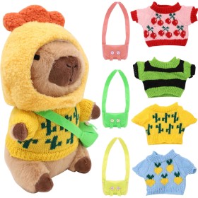 Peluche Capibara 9 piezas set, peluche Capibara de 25 cm, lindos peluches Capibara, peluche para niños con ropa y accesorios,