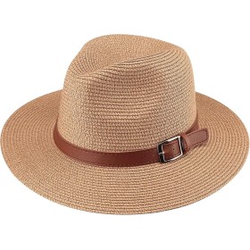 DRESHOW Mujeres Sombrero de Panamá Sombreros de Paja Sombrero de Verano Sombrero de Playa Fedora Sombrero de ala Ancha Sombrero