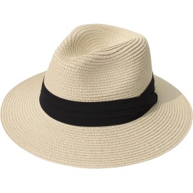 DRESHOW Mujeres Sombrero de Panamá Sombreros de Paja Sombrero de Verano Sombrero de Playa Fedora Sombrero de ala Ancha Sombrero