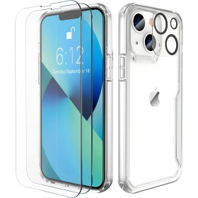 ORETECH Funda Transparente para iPhone 13, con [2x Vidrio Cristal Templado y 1x Cámara Protector de Pantalla] Suave TPU Silicona