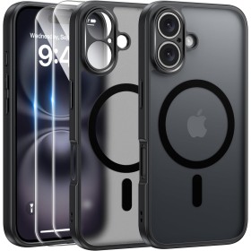 FLLAO Funda para iPhone 16, Compatible MagSafe, con 2 Piezas Protector de Pantalla Cristal Templado, [Protección de Cámara]