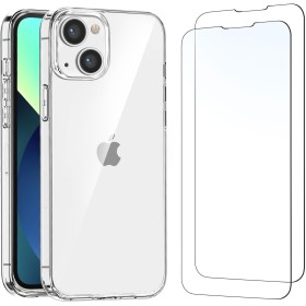 NEW'C Funda para iPhone 13 (6,1 Pulgadas) Carcasa Silicona Transparente Alta y 2X Protector de Pantalla para iPhone 13 (6,1
