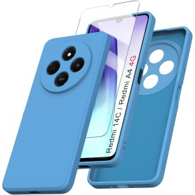 ARRYNN Funda para Xiaomi Redmi 14C 4G (6.88") con Cristal Templado Protector de Pantalla,Azul Ultra Slim Protectora Funda de