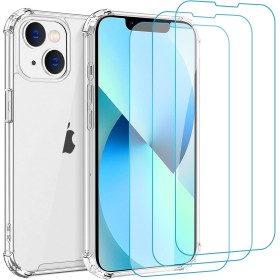 Whioltl Compatible con iPhone 13 Funda, 3 Pack Protector de Pantalla iPhone 13 Cristal Templado, Transparente TPU Silicona Funda