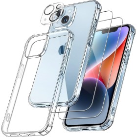 FLLAO 4 en 1 Funda para iPhone 14 con 2 Protector Pantalla y 1 Protector Lente Cámara, [Almohadilla de Aire integrada]