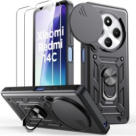 Oududianzi - Funda para Xiaomi Redmi 14C / Xiaomi Poco C75[2 Protector Vidrio Templado], con Cubierta Deslizante de la Cámara,