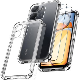 New&Teck - Funda para Xiaomi Redmi 13C / Poco C65 + 2 Vidrio Templado Protector de Pantalla, Funda Transparente de Silicona TPU