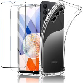 New&Teck Funda para Samsung Galaxy A14 4G/5G + 2 Vidrio Templado Protector de Pantalla, Funda de Silicona TPU Flexible, Bumper