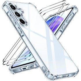 ivoler Anti-Amarillo Clara Funda para Samsung Galaxy A55 5G con 3 Piezas Cristal Templado, [Protección Militar] Carcasa