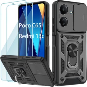 Yohii Funda para Xiaomi Redmi 13C/13 C/Funda Poco c65, con 2 Piezas Vidrio Templado, Armor Carcasa Cubierta De Cámara