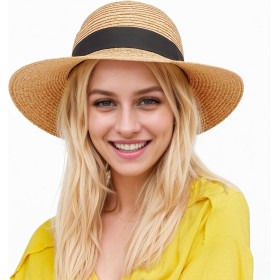 SEFIRST Mujeres Sombrero de Panamá Sombreros de Paja Sombrero de Verano Plegable Sombrero de Playa Fedora Ajustable Sombrero de