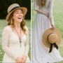 SEFIRST Mujeres Sombrero de Panamá Sombreros de Paja Sombrero de Verano Plegable Sombrero de Playa Fedora Ajustable Sombrero de