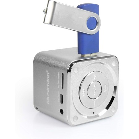 Altavoz portátil MusicMan Mini Soundstation - Reproductor de MP3, USB, soporte de tarjetas MicroSD, batería recargable de 5
