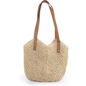 LUI SUI Bolso de Hombro de Paja para Mujer Bolsos de Paja Tejidos a Mano Bolso de Mano con asa Bolsos de Paja de Playa de Verano