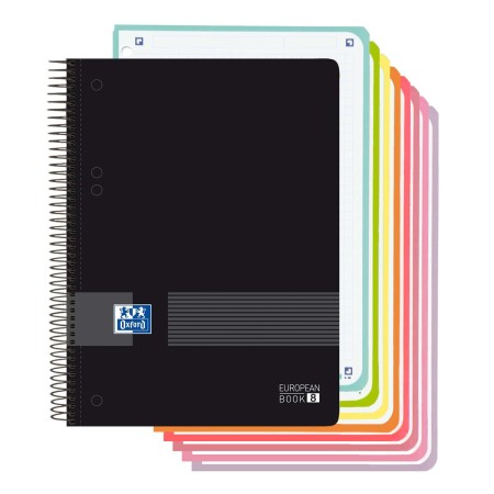 Oxford, Cuaderno A5 Cuadriculado 5x5, Tapa Plástico, 160 Hojas, 8 Bandas de Color, Libreta Microperforada, Color Negro