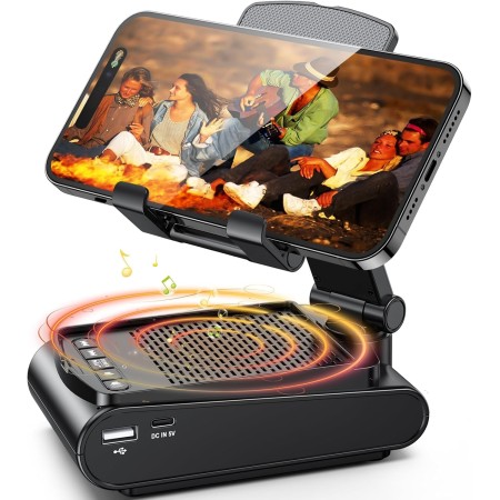 Rolgno Altavoz Bluetooth Inalambrico con Soporte Movil, Antideslizante & Sonido Envolvente HD, Altavoz Bluetooth Portatil &