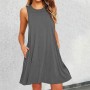 Vestidos Mujer Verano Sin Mangas Cuello Redondo Tirantes Vestido de Playa Largo Elegante Bohemio Floral Dress con Bolsillos