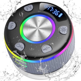 Altavoz Bluetooth 5.3 para Ducha Con Luces RGB y Ventosa - 8 Horas Estéreo USB-C, IP7 Impermeable, Portátil para Baño, Piscina,