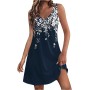 Vestidos Mujer Verano Sin Mangas Cuello Redondo Tirantes Vestido de Playa Largo Elegante Bohemio Floral Dress con Bolsillos