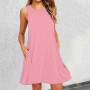 Vestidos Mujer Verano Sin Mangas Cuello Redondo Tirantes Vestido de Playa Largo Elegante Bohemio Floral Dress con Bolsillos
