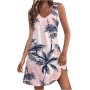 Vestidos Mujer Verano Sin Mangas Cuello Redondo Tirantes Vestido de Playa Largo Elegante Bohemio Floral Dress con Bolsillos