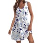 Vestidos Mujer Verano Sin Mangas Cuello Redondo Tirantes Vestido de Playa Largo Elegante Bohemio Floral Dress con Bolsillos