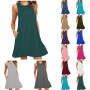 Vestidos Mujer Verano Sin Mangas Cuello Redondo Tirantes Vestido de Playa Largo Elegante Bohemio Floral Dress con Bolsillos