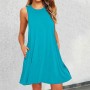 Vestidos Mujer Verano Sin Mangas Cuello Redondo Tirantes Vestido de Playa Largo Elegante Bohemio Floral Dress con Bolsillos