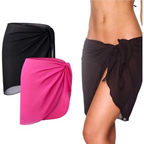 WUSJCOF 2 Piezas Pareo Playa Mujer Sarong Envolvente para Bikini (Negro, Rosa)