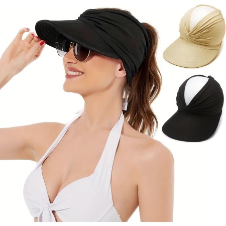 TYXHXTF 2 Pcs Sombrero Playa Mujer, Visera de Protección Solar, Anti UV Gorra Verano, Viseras Vacío Top Ponytail, para Correr
