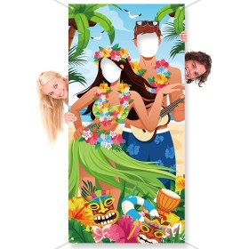 DPKOW Divertidos Pares de Luau Cara Juego Pancarta para Verano Hawaiana Photocall Accesorios, Tropical Luau Tiki Fiesta Fondo
