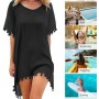 Hanaoops Mujer Suelto Vestido de Playa V Cuello Gasa Ropa de Baño con Borla Verano Traje de Baño Bikini Cover Up para Playa Chic