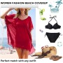 Hanaoops Mujer Suelto Vestido de Playa V Cuello Gasa Ropa de Baño con Borla Verano Traje de Baño Bikini Cover Up para Playa Chic