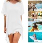 Hanaoops Mujer Suelto Vestido de Playa V Cuello Gasa Ropa de Baño con Borla Verano Traje de Baño Bikini Cover Up para Playa Chic