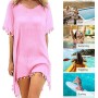 Hanaoops Mujer Suelto Vestido de Playa V Cuello Gasa Ropa de Baño con Borla Verano Traje de Baño Bikini Cover Up para Playa Chic